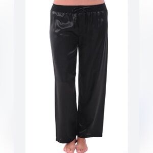 Alexander Del Rossa Satin Solid Black Pajama Pants, Silky Pj Bottoms Size M